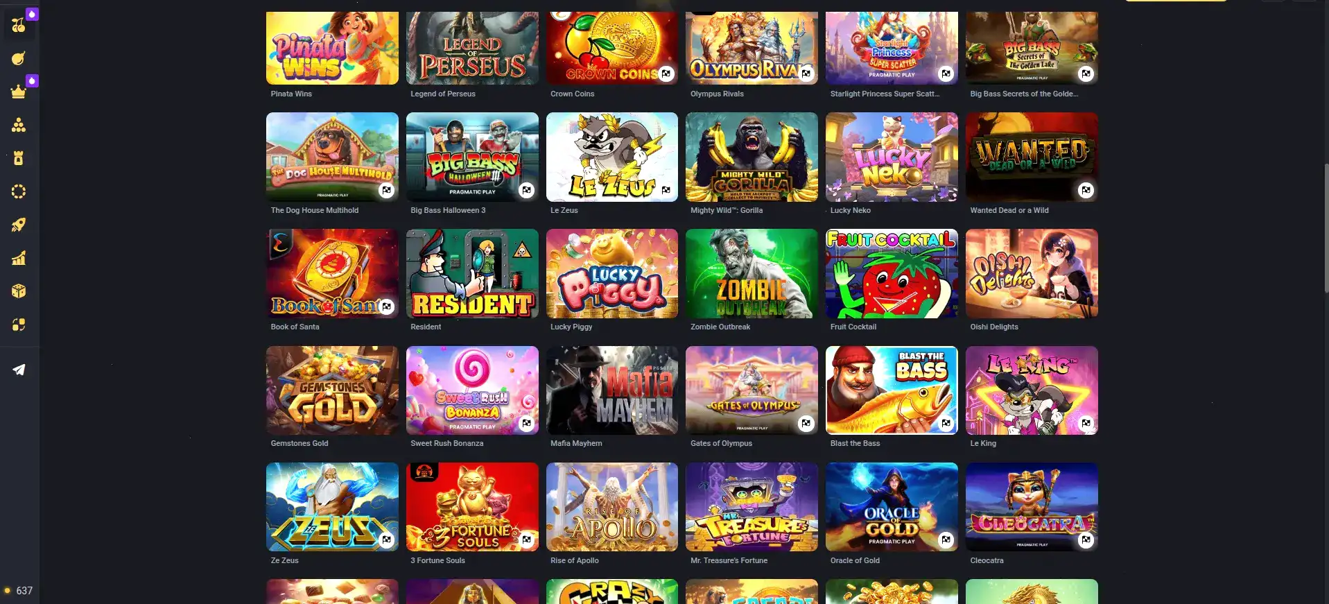 Игровой зал Lev casino на официальном сайте